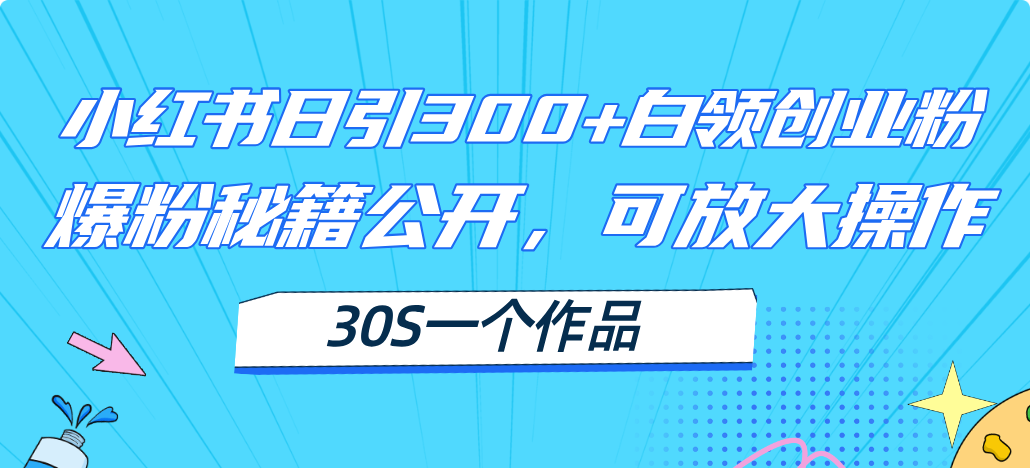 （11692期）小红书日引300+高质白领创业粉，可放大操作，爆粉秘籍！30s一个作品-万力资源网_专注分享网络赚钱副业项目-创业项目分享