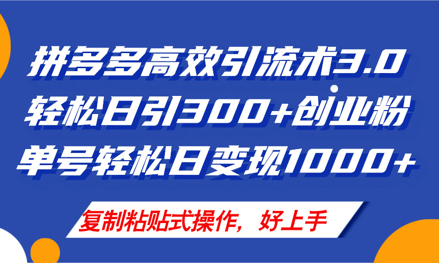 （11917期）拼多多店铺引流技术3.0，日引300+付费创业粉，单号轻松日变现1000+-万力资源网_专注分享网络赚钱副业项目-创业项目分享